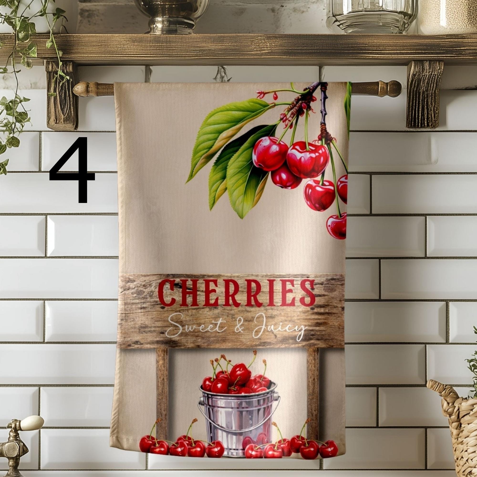 Cherry Tea Towels, Red Cherry Summer Kitchen Decor, Sweet Cherry Kitchen Towels, Fresh Picked Cherry Kitchen Towels, Summer Fruit Towels