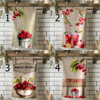 Cherry Tea Towels, Red Cherry Summer Kitchen Decor, Sweet Cherry Kitchen Towels, Fresh Picked Cherry Kitchen Towels, Summer Fruit Towels