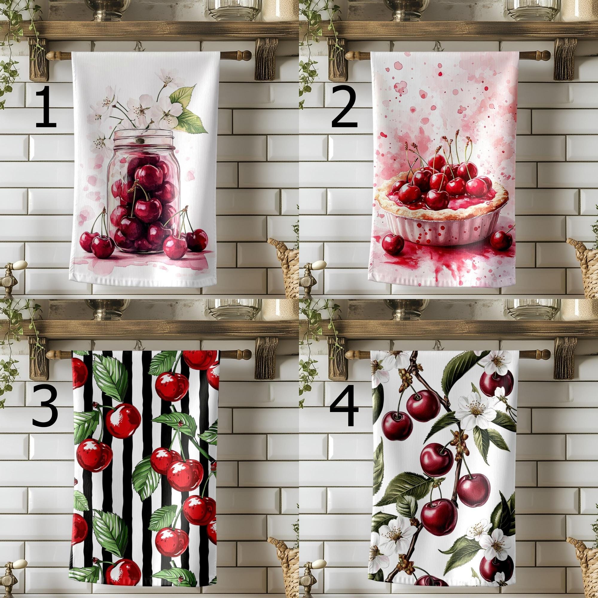 Red Cherry Summer Kitchen Decor, Cherry Tea Towels, Sweet Cherry Kitchen Towels, Fresh Picked Cherry Kitchen Towels, Summer Fruit Towels