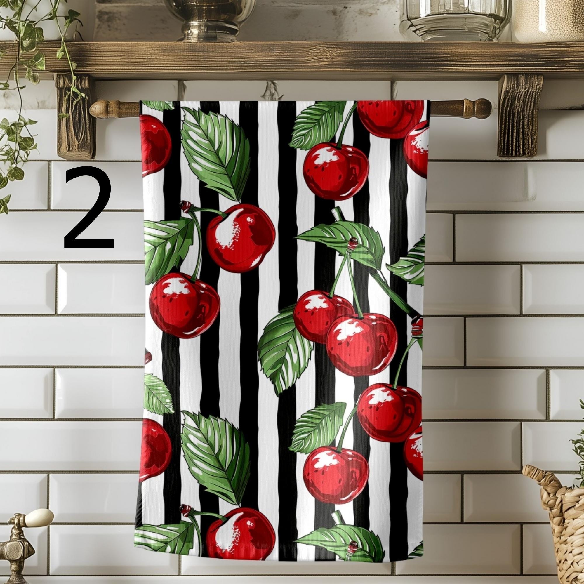 Sweet Cherry Kitchen Towels, Red Cherry Summer Kitchen Decor, Cherry Tea Towels, Fresh Picked Cherry Kitchen Towels, Summer Fruit Towels