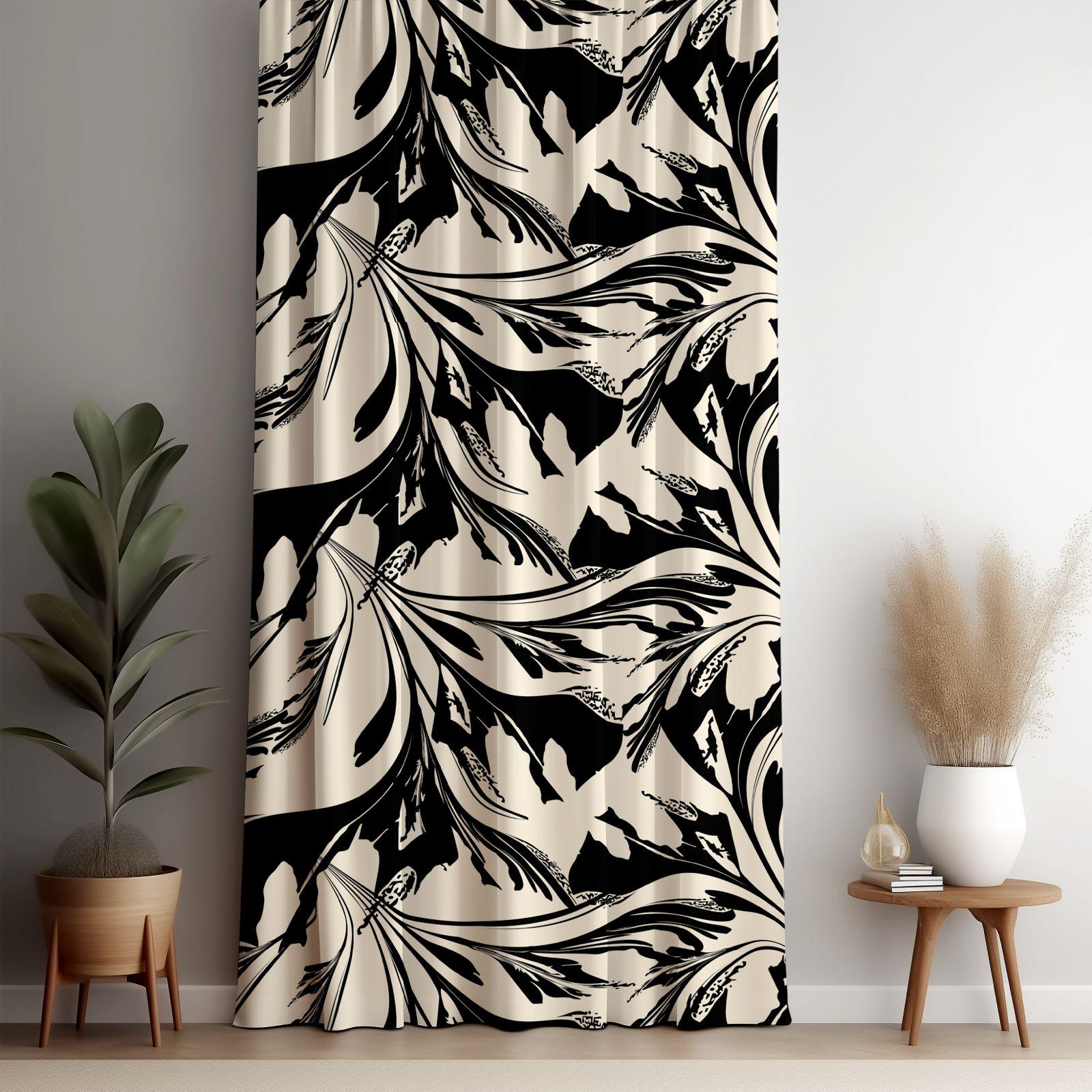 Black Curtain Panels, Retro Boho Curtains, Anthracite Grommets Panel, Black Abstract Retro Style Curtain, Dark Gray Curtain, Black Drapes