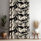 Black Curtain Panels, Retro Boho Curtains, Anthracite Grommets Panel, Black Abstract Retro Style Curtain, Dark Gray Curtain, Black Drapes