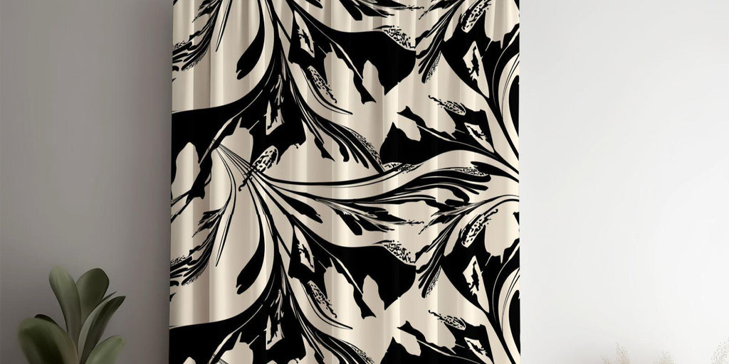 Black Curtain Panels, Retro Boho Curtains, Anthracite Grommets Panel, Black Abstract Retro Style Curtain, Dark Gray Curtain, Black Drapes