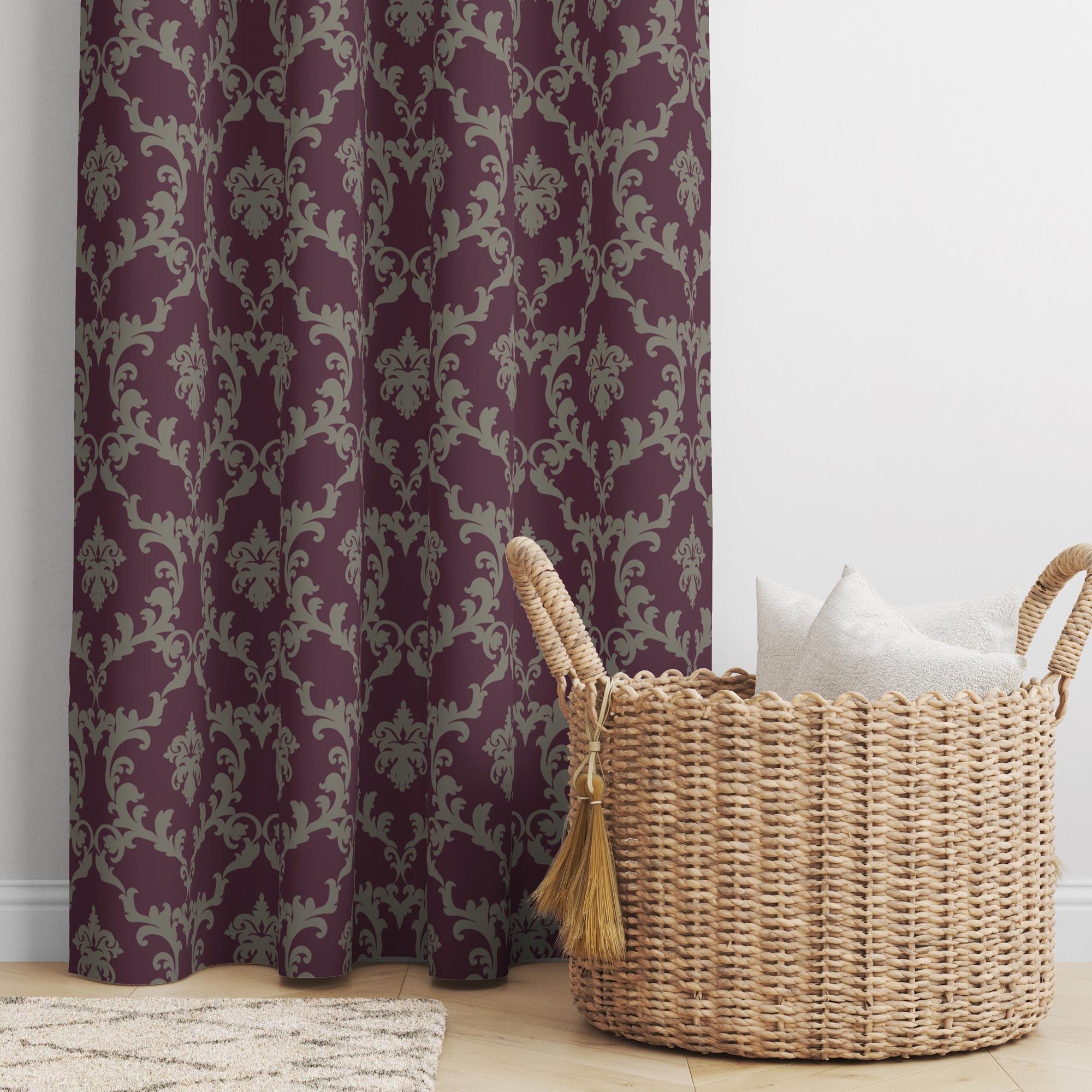 Floral Antique Style Curtains, Damask Floral Curtain Panels, Flowers Damask Curtain, Modern Vintage Floral Curtains, Damask Floral Panels