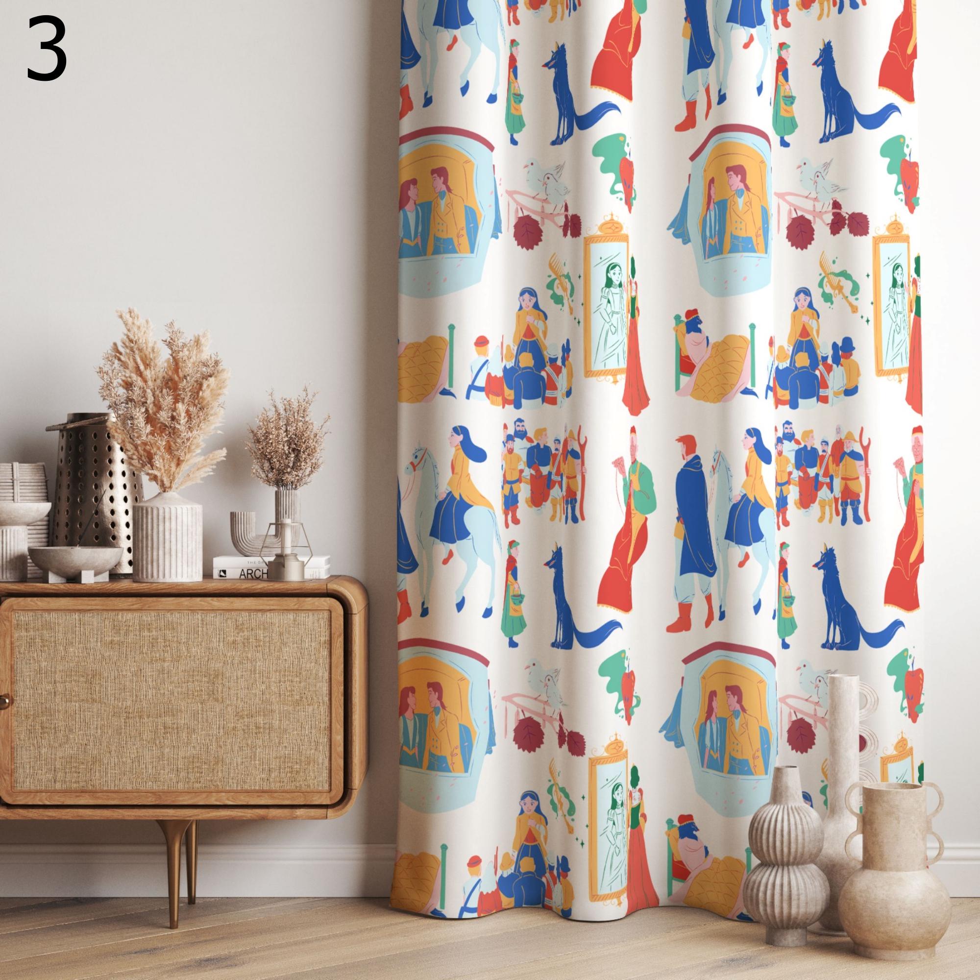 Cute Cartoon Tales Style Curtains, Cartoon Heroes Curtain Panels, Fairy Tale Heroes Curtain