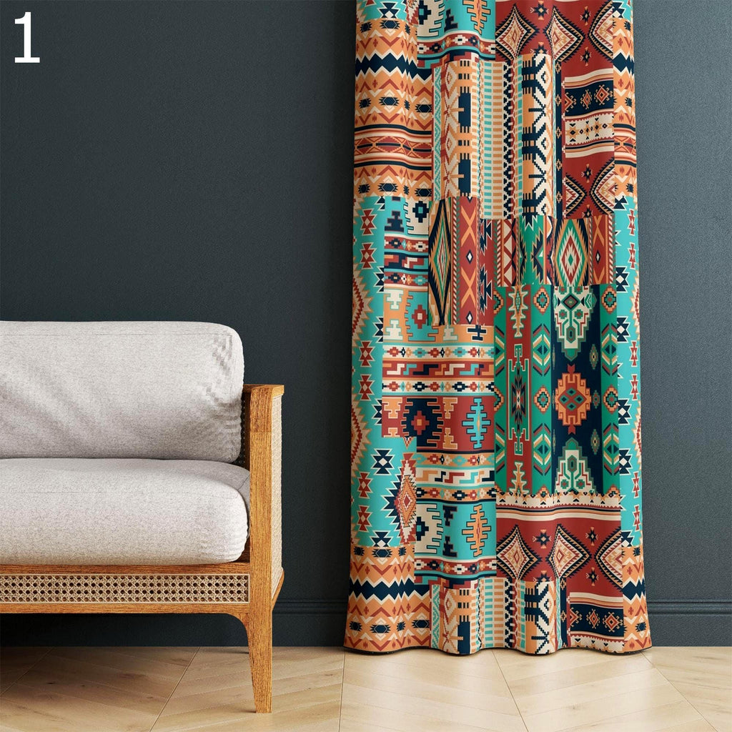 Southwestern Window Curtains, Ethnic Printed Rug Curtain Panels, Southwest Drapes, Western Curtains, Rug Style Curtain Panels