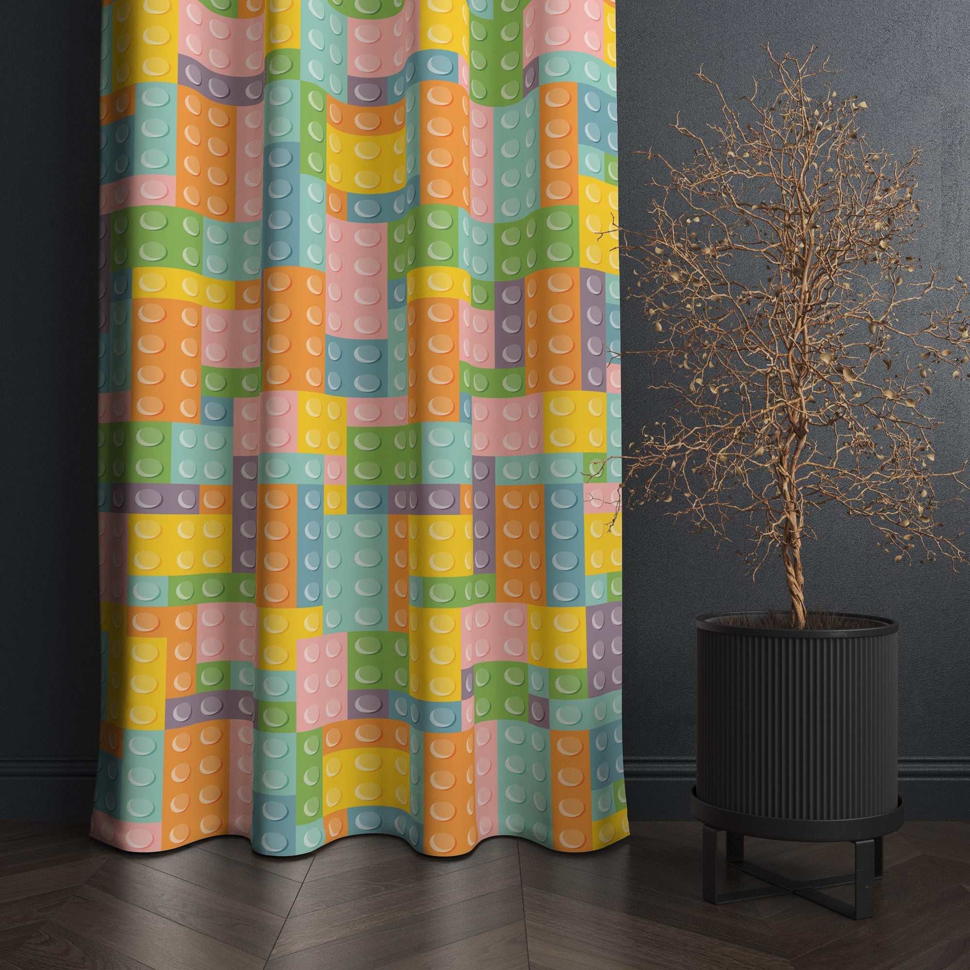 Colorful Lego Block Curtains, Fun Playroom Window Panels for Kids Room Decor, Soft Lego Panel Curtains, Kids Room Panel Curtain