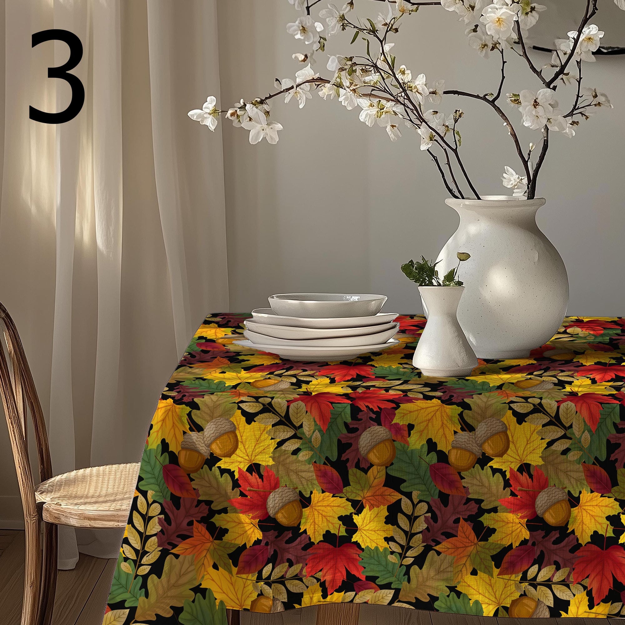Fall Leaves Table Cloths, Autumn Floral Table Cover, Autumn Seasonal Table Decor, Fall Berries Kitchen Table Linens, Fall Party Decor