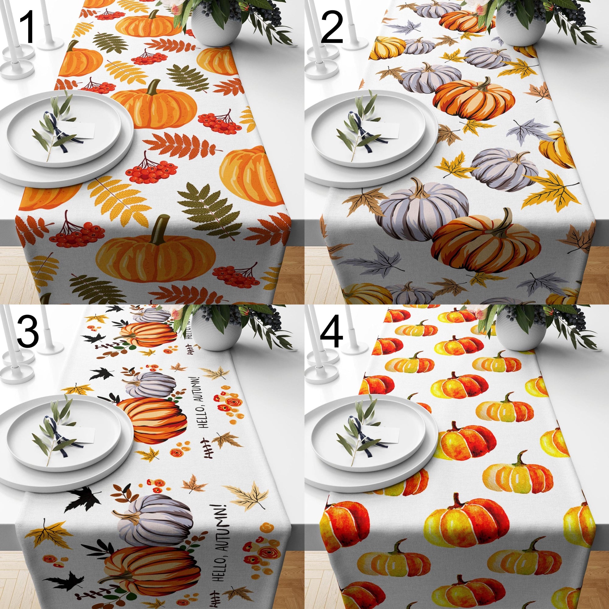 Fall Pumpkin Table Runner, Hello Autumn Table Runners, Seasonal Party Table Decor, Thanksgiving Pumpkin Runners, Autumn Table Decor