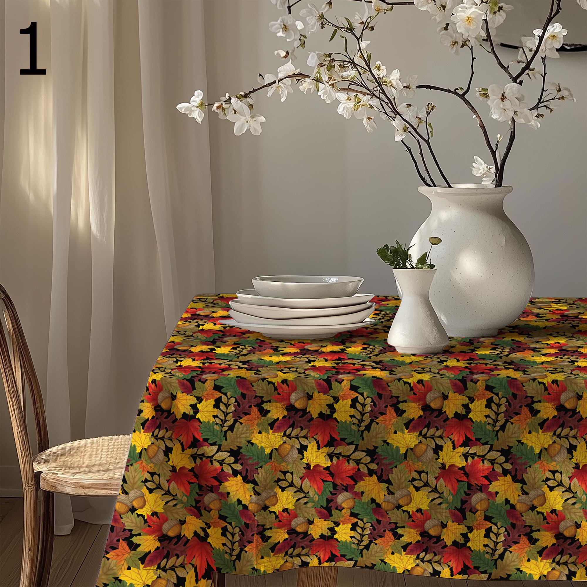 Fall Dry Leaves Kitchen Table Linens, Fall Leaves Table Cloths, Autumn Floral Table Cover, Autumn Seasonal Party Table Decor