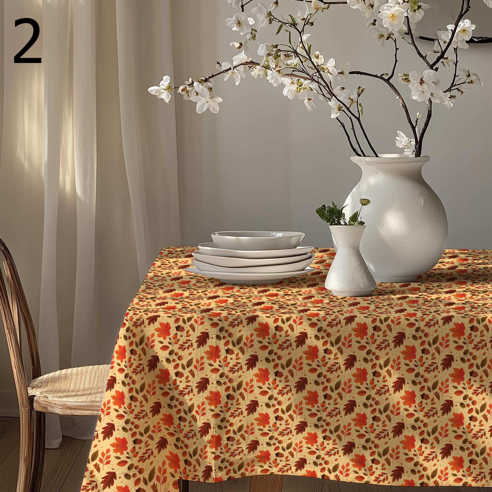 Fall Dry Leaves Kitchen Table Linens, Fall Leaves Table Cloths, Autumn Floral Table Cover, Autumn Seasonal Party Table Decor