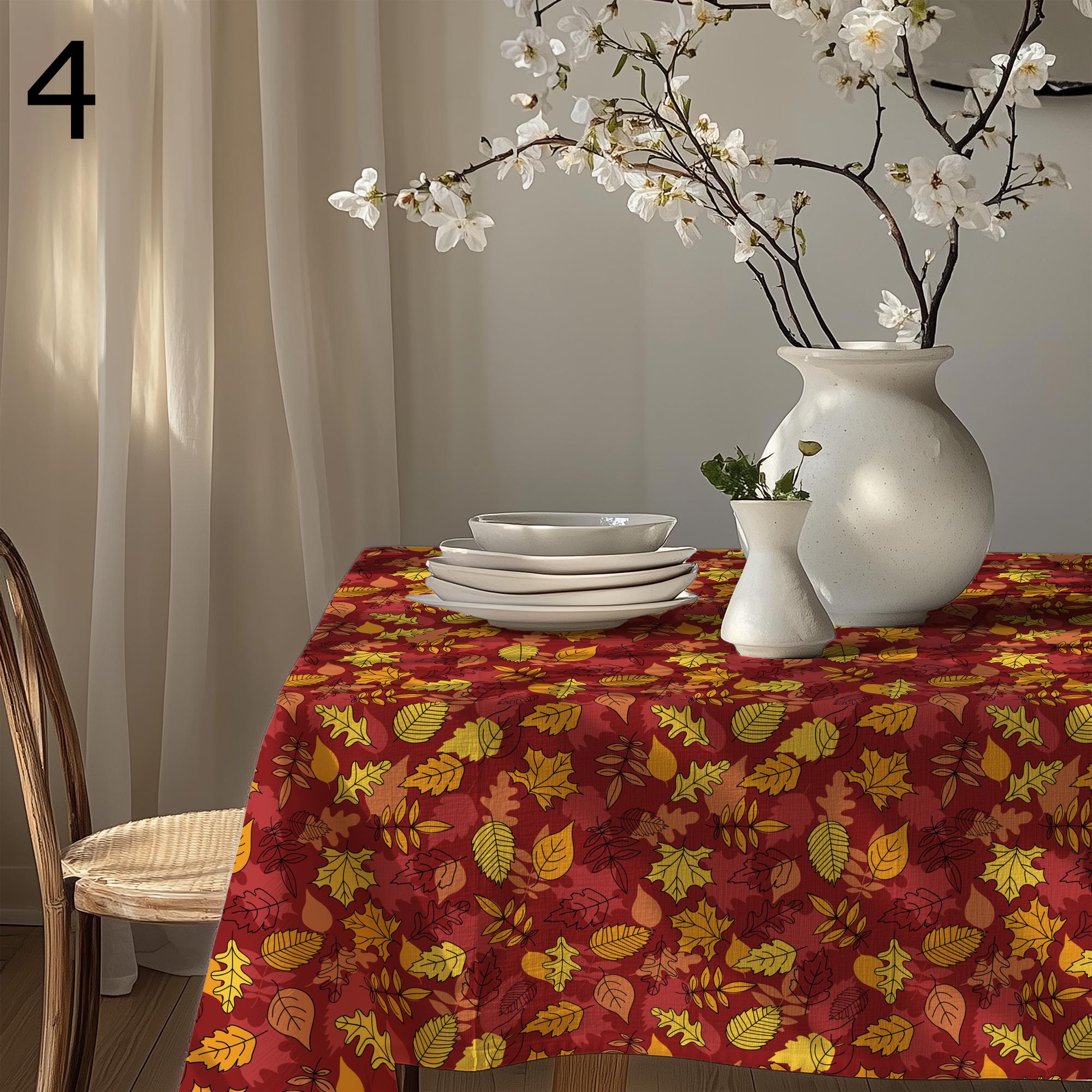 Fall Dry Leaves Kitchen Table Linens, Fall Leaves Table Cloths, Autumn Floral Table Cover, Autumn Seasonal Party Table Decor