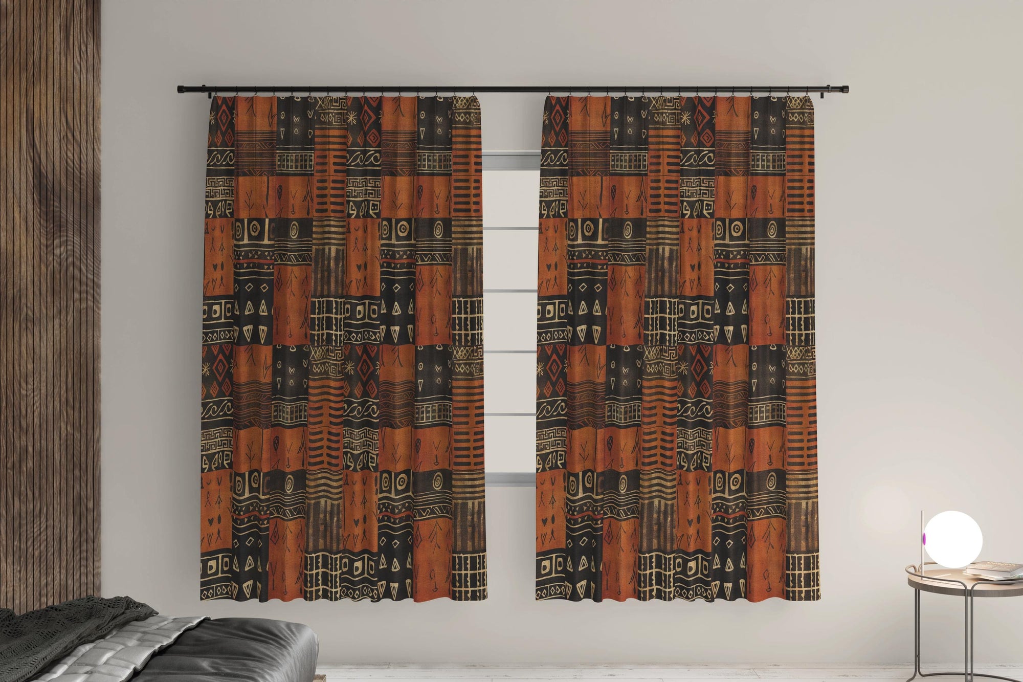 Ethnic Window Curtain Panels, African Mudcloth Curtain Panels, African Tribal Curtains, African Drapes, African Terracotta Printed Curtains