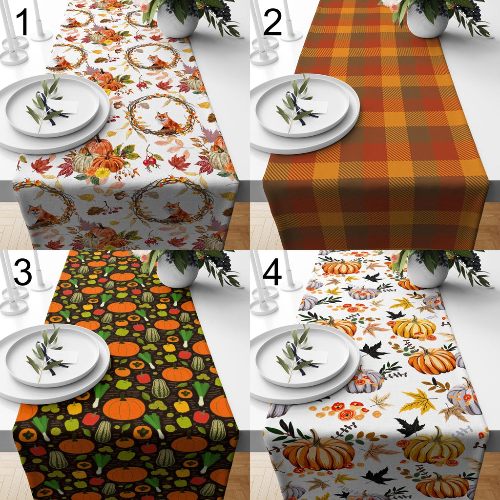 Thanksgiving Table Runners, Fall Leaves Runner, Autumn Plaid Table Decor, Autumn Seasonal Party Table Runner, Autumn Harvest Runners