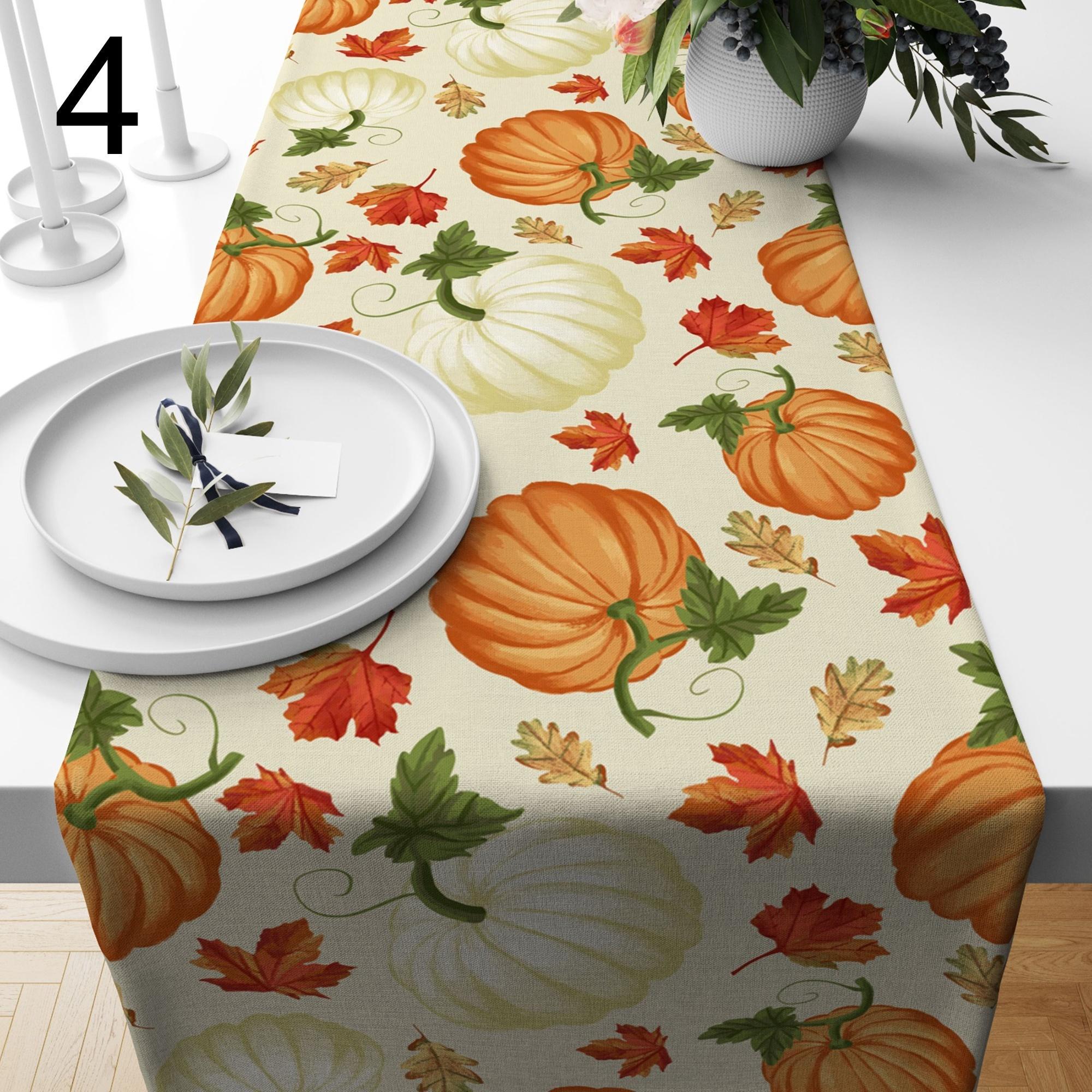 Fall Table Runner, Pumpkin Autumn Leaves Table Decor, Thanksgiving Dining Room Accent Table Runners, Pumpkin Pattern Runners