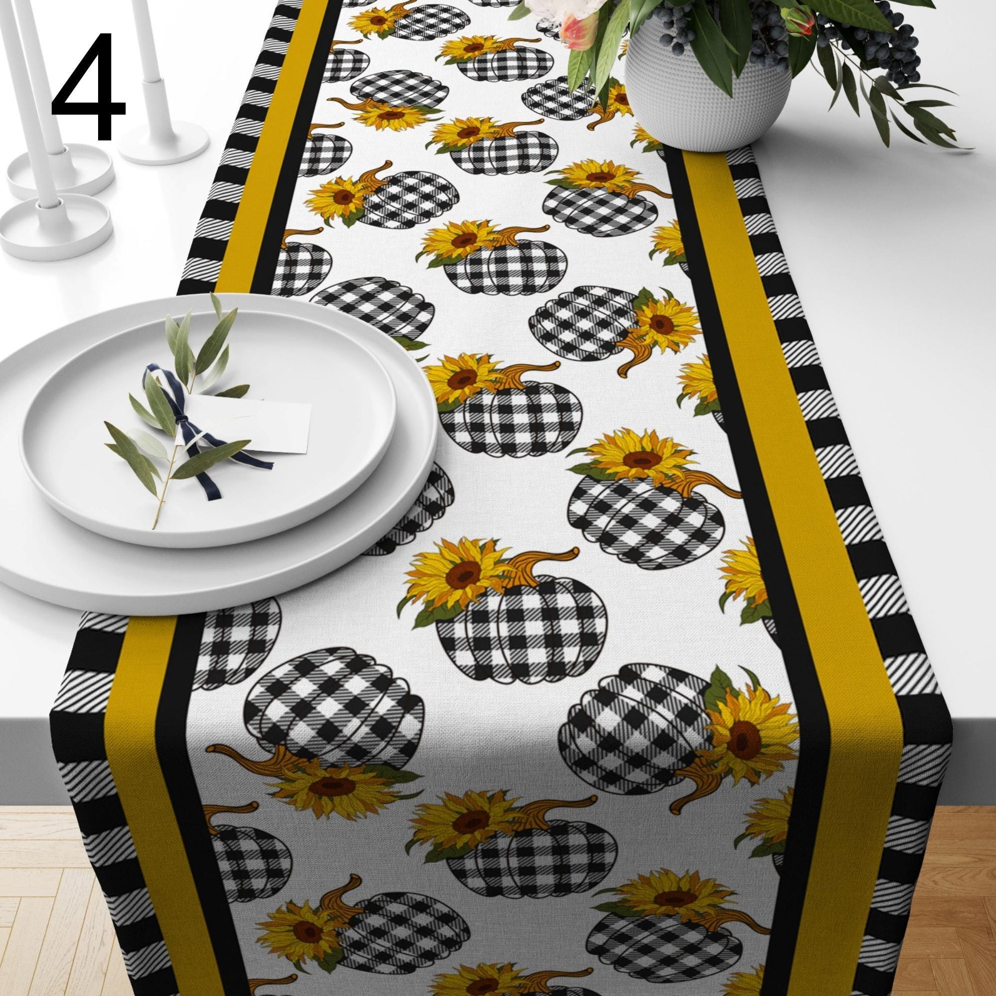 Fall Pumpkin Table Runner, Decorative Autumn Table Decor, Thanksgiving Pumpkin Sunflowers Table Runners, Pumpkin Pattern Runners
