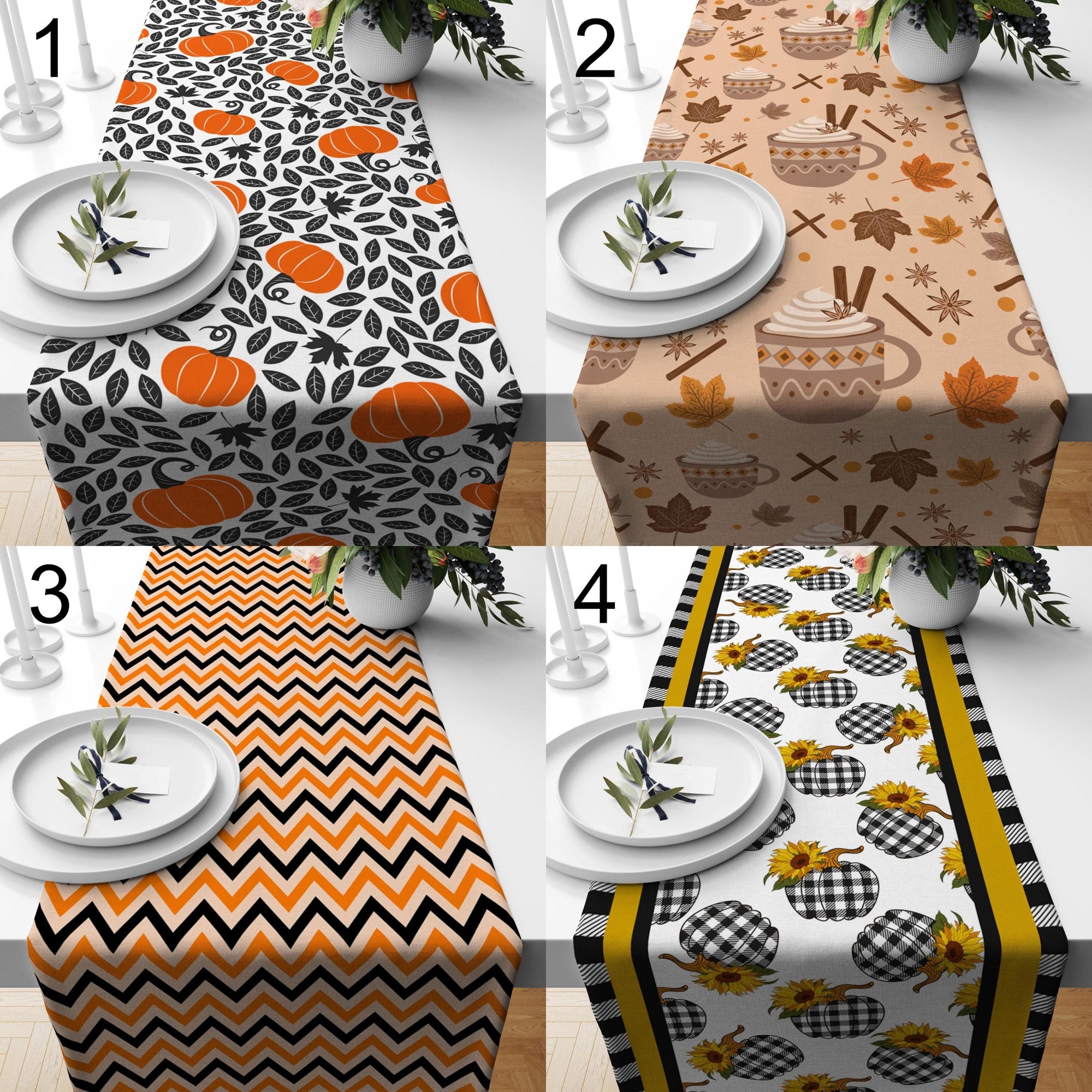 Fall Pumpkin Table Runner, Decorative Autumn Table Decor, Thanksgiving Pumpkin Sunflowers Table Runners, Pumpkin Pattern Runners