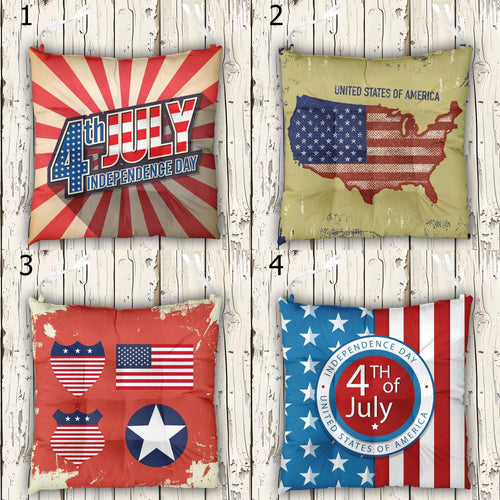4th July Seat Pads, Independence Day Decor Chair Cushions, Patriotic Outdoor Indoor Chair Cushion With Ties, 4th July Tie-On Chair Pads