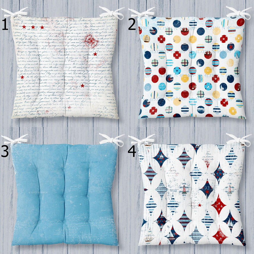 Nautical Chair Pads with Ties, Coastal Chair Cushions, Ocean Breeze Chair Seat Pads, Maritime Chair Cushions Chair Pads