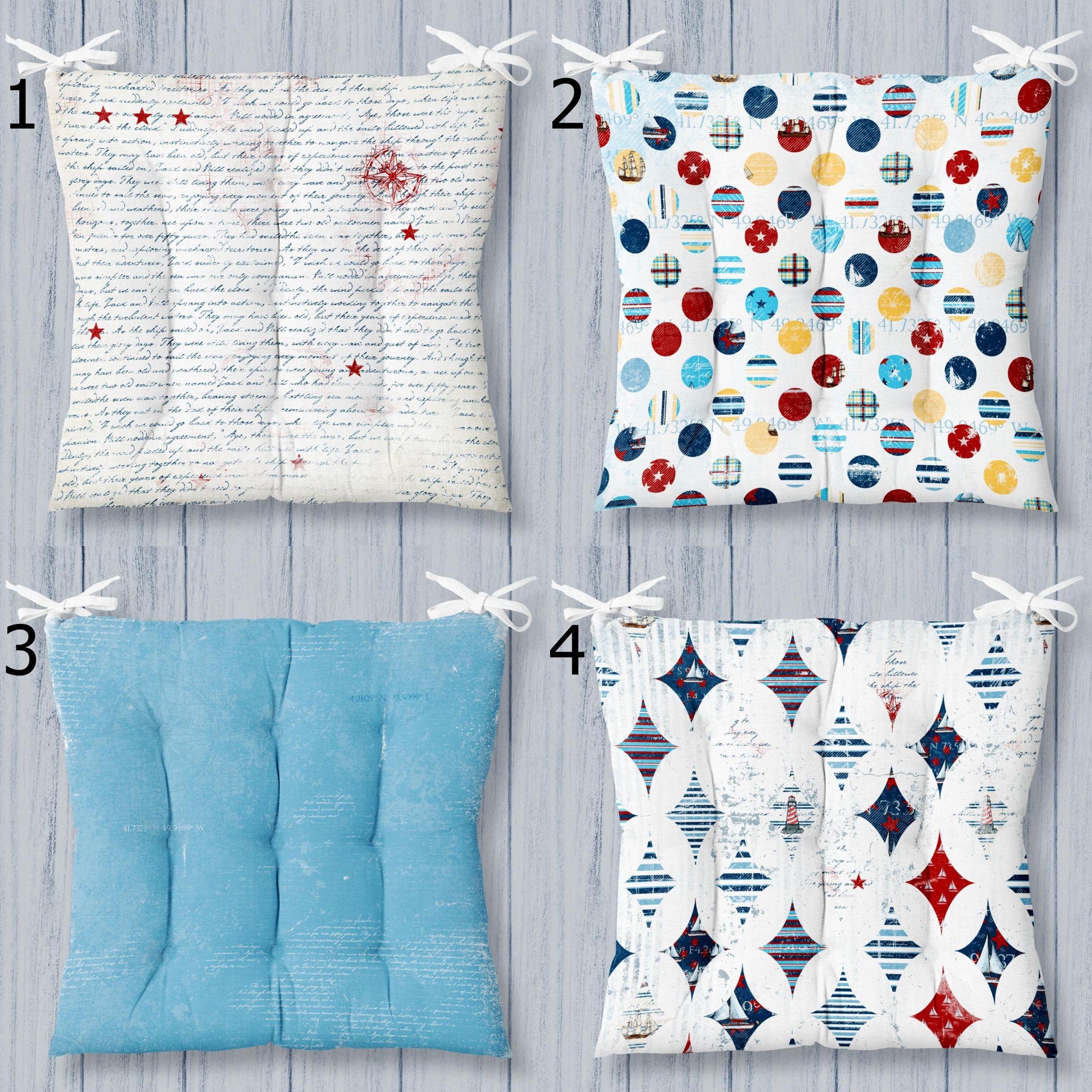 Nautical Chair Pads with Ties, Coastal Chair Cushions, Ocean Breeze Chair Seat Pads, Maritime Chair Cushions Chair Pads