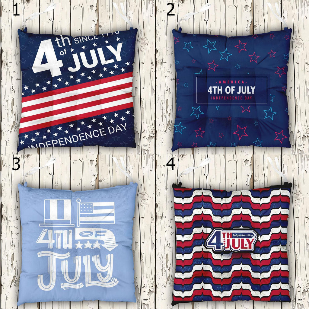 4th July Tie-On Chair Pads, 4th July Seat Pads, Independence Day Chair Cushions, American Independence Day Chair Cushion With Ties