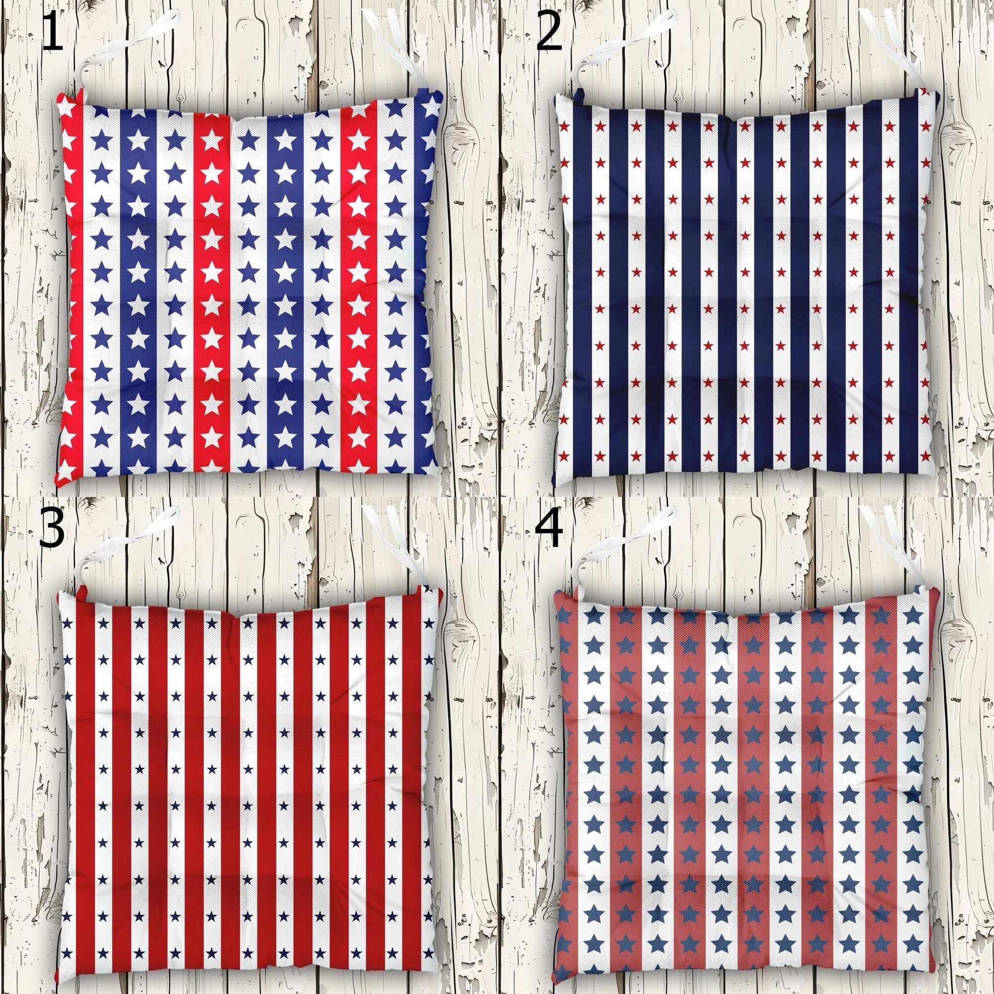 Patriotic Chair Pads, 4th of July Chair Cushions, USA Stars Seat Cushions, American Flag Chair Pads, Patriotic Outdoor Chair Pads