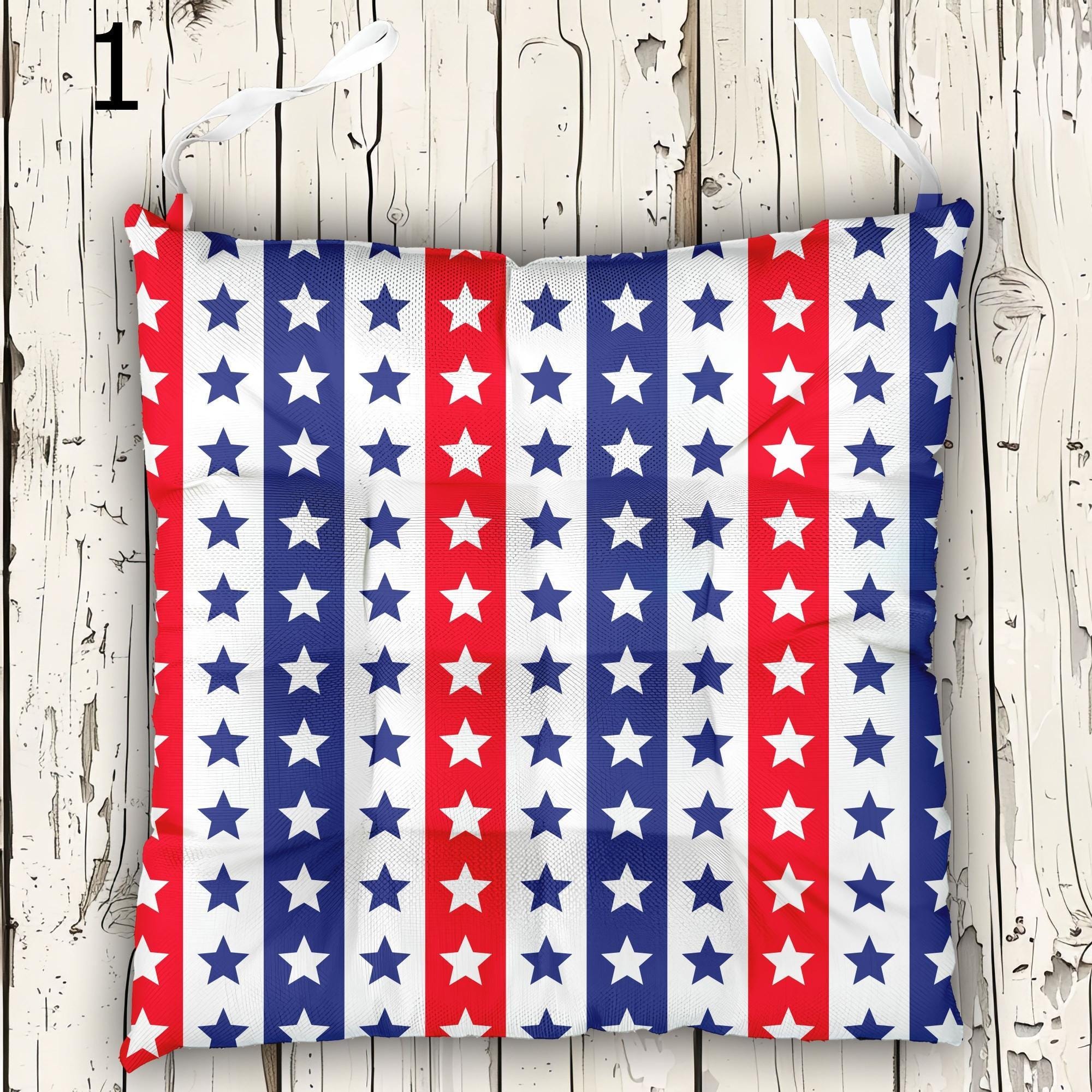 Patriotic Chair Pads, 4th of July Chair Cushions, USA Stars Seat Cushions, American Flag Chair Pads, Patriotic Outdoor Chair Pads