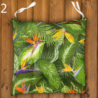 Tropical Chair Cushions, Hawaiian Chair Cushions, Botanical Linen Seat Pads, Outdoor Patio Cushions, Exotic Floral Tie-On Chair Pads