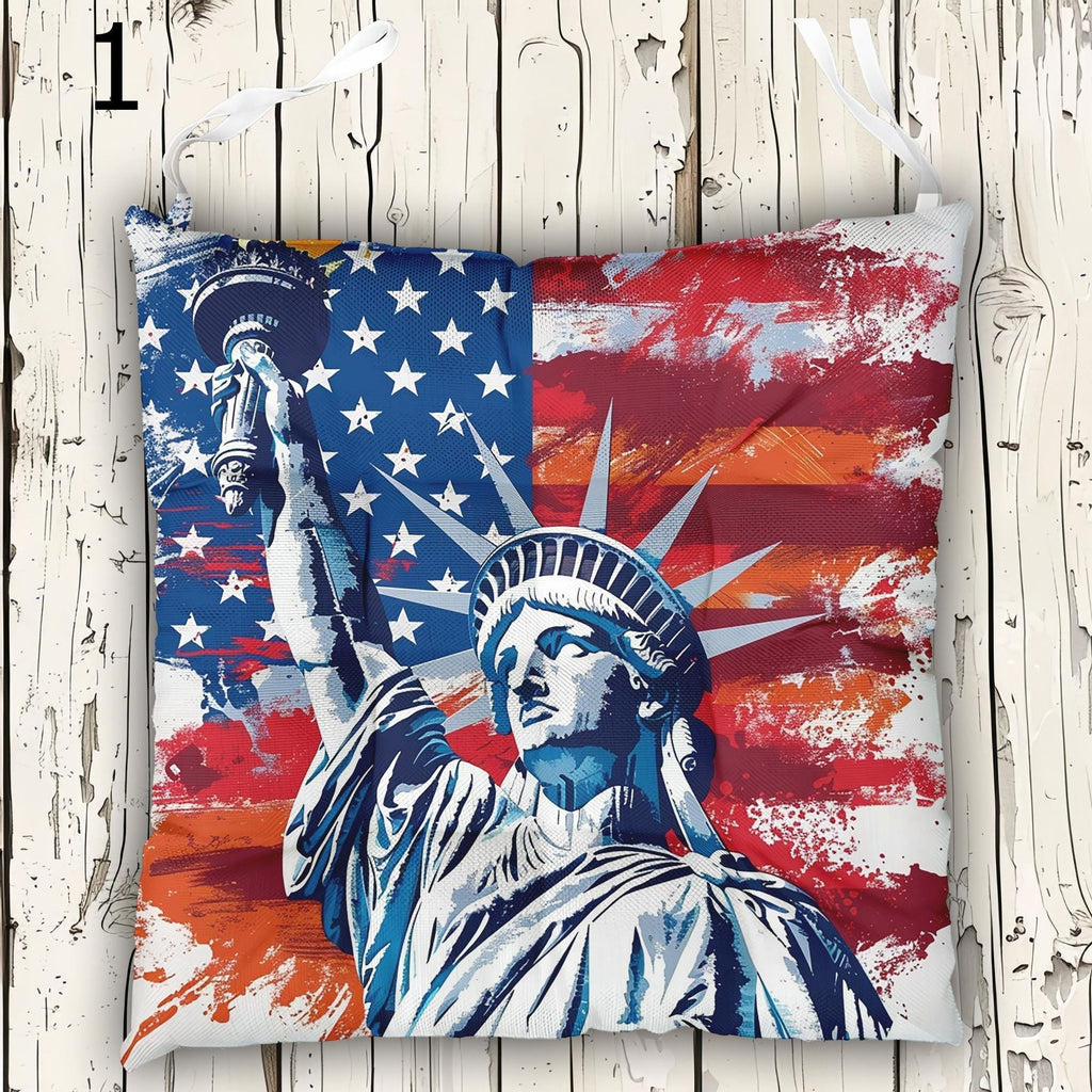 Independence Day Outdoor Indoor Chair Cushions, 4th July Seat Pads, Independence Day Cushion Chair Cushion With Ties, Patriotic Seat Pads