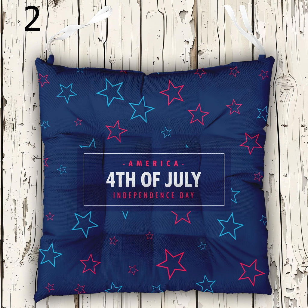 4th July Tie-On Chair Pads, 4th July Seat Pads, Independence Day Chair Cushions, American Independence Day Chair Cushion With Ties