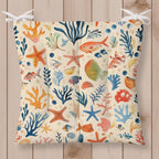 Coastal Chair Cushions with Ties, Beach Themed Starfish & Shell Seat Pads for Summer Decor