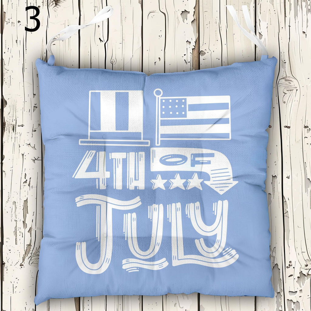 4th July Tie-On Chair Pads, 4th July Seat Pads, Independence Day Chair Cushions, American Independence Day Chair Cushion With Ties
