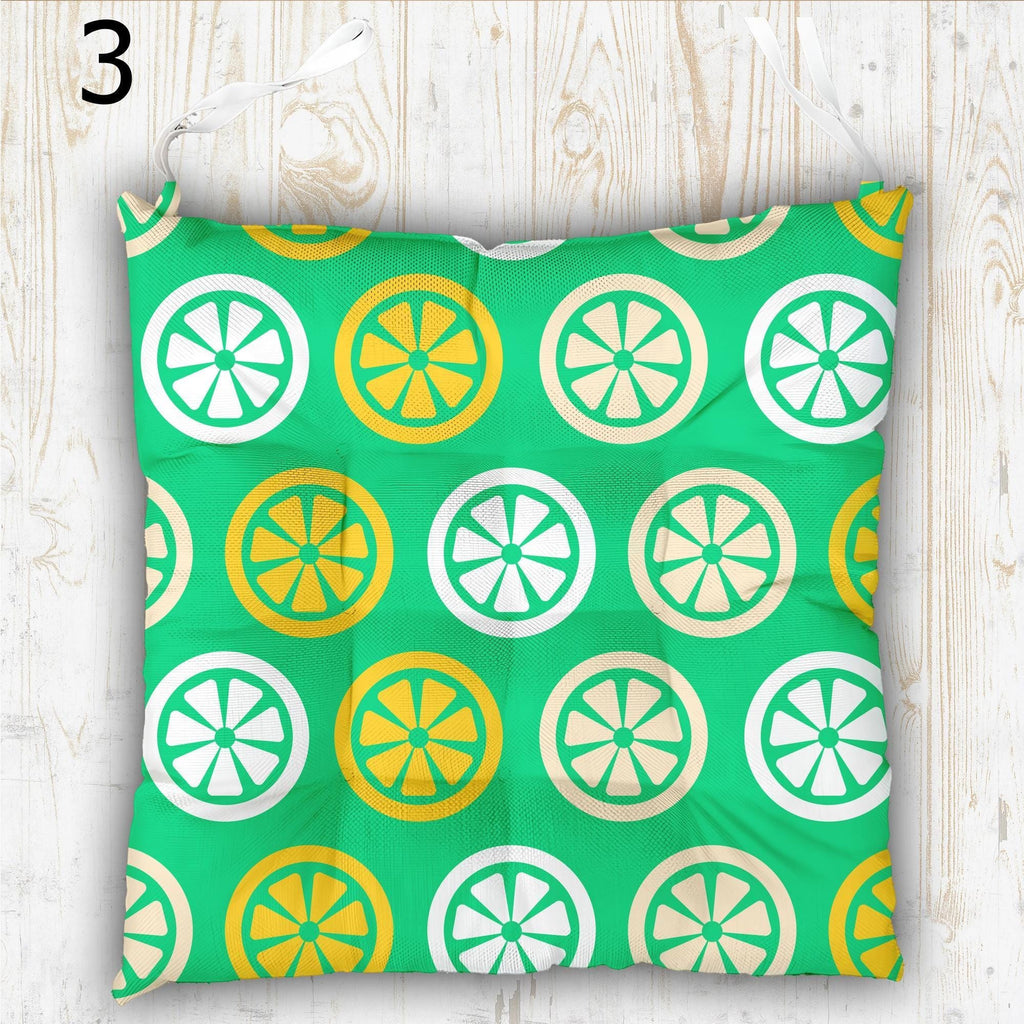 Vibrant Colors Outdoor Print Chair Cushion, Tropical Chair Pads, Green Yellow Summer Chair Pads with Ties, Summer Patio Chair Pads