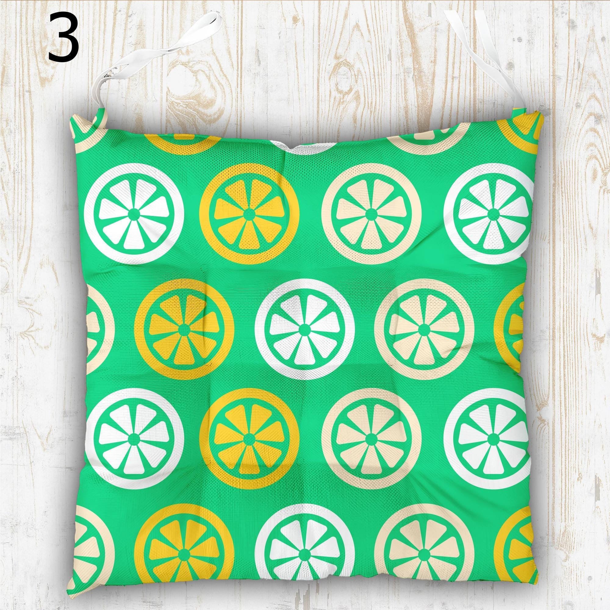 Vibrant Colors Outdoor Print Chair Cushion, Tropical Chair Pads, Green Yellow Summer Chair Pads with Ties, Summer Patio Chair Pads