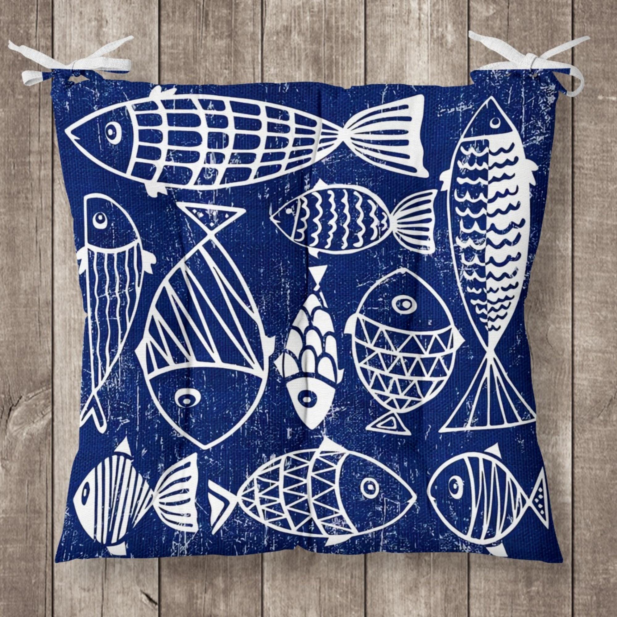 Nautical Square Chair Pad, Anchor Chair Cushion with Ties, Marine Chair Pads with Ties, Sailor Patio Chair Cushions, Summer Chair Cushions