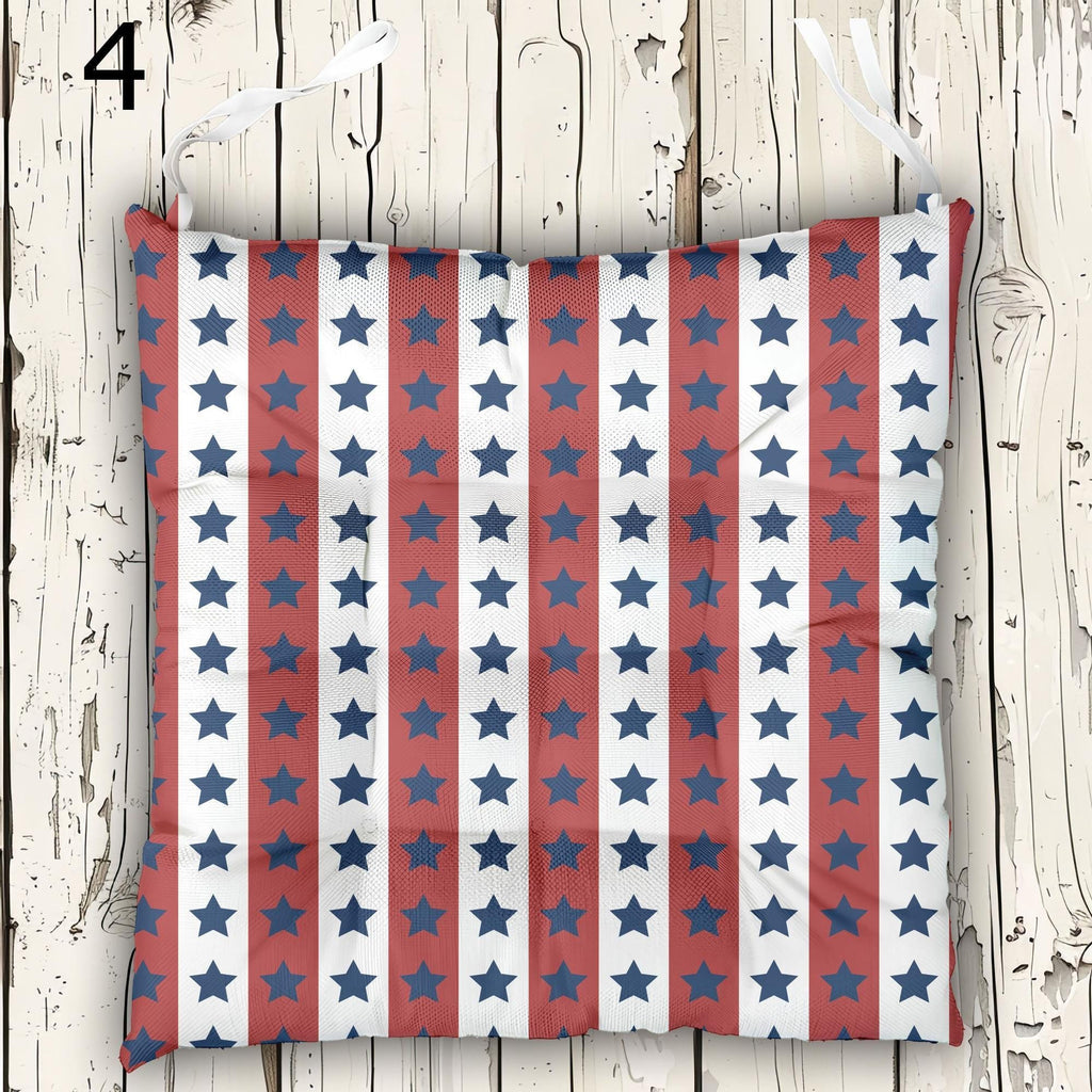 Patriotic Chair Pads, 4th of July Chair Cushions, USA Stars Seat Cushions, American Flag Chair Pads, Patriotic Outdoor Chair Pads