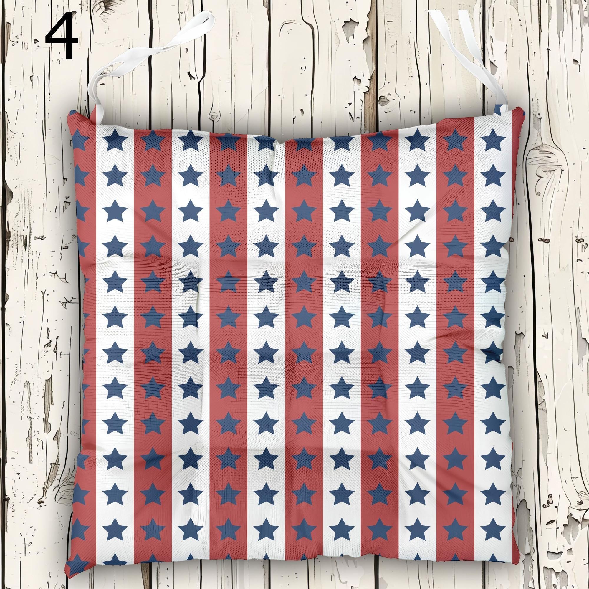 Patriotic Chair Pads, 4th of July Chair Cushions, USA Stars Seat Cushions, American Flag Chair Pads, Patriotic Outdoor Chair Pads