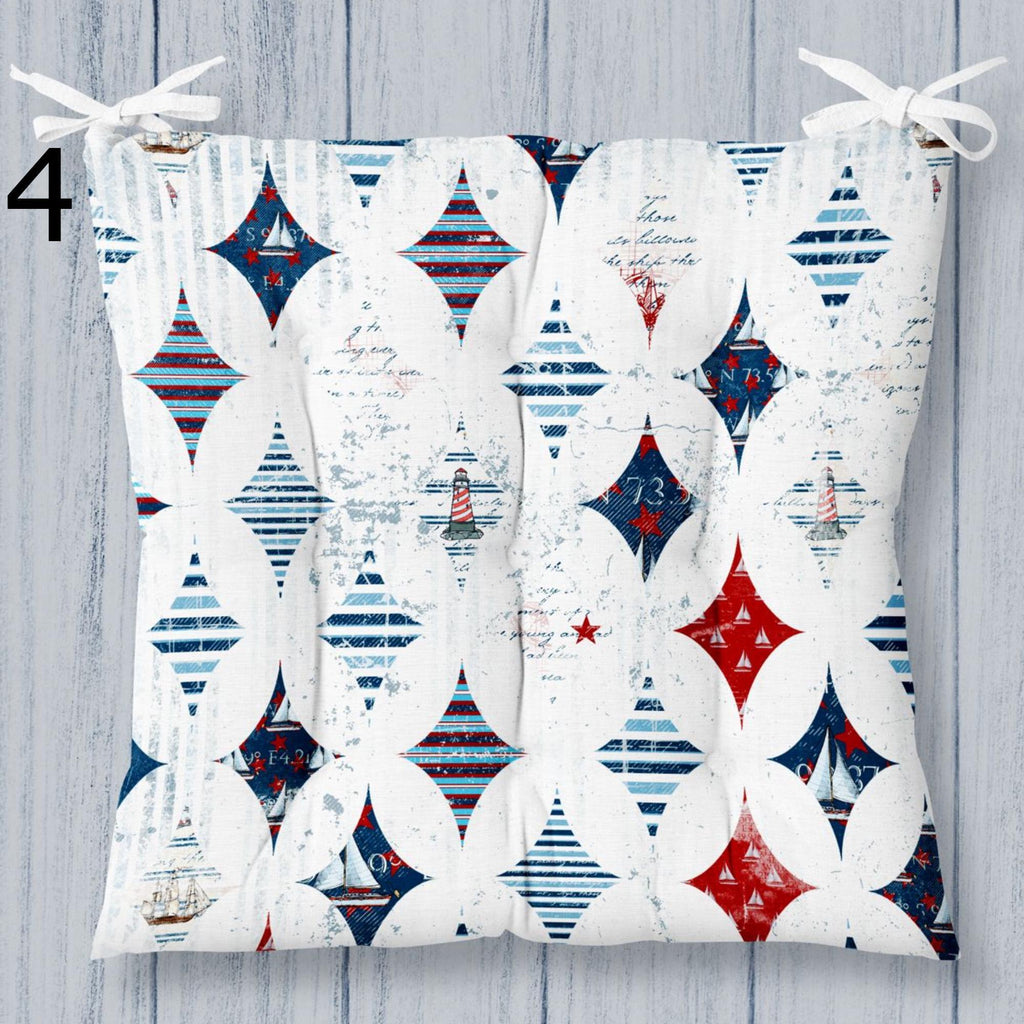 Nautical Chair Pads with Ties, Coastal Chair Cushions, Ocean Breeze Chair Seat Pads, Maritime Chair Cushions Chair Pads
