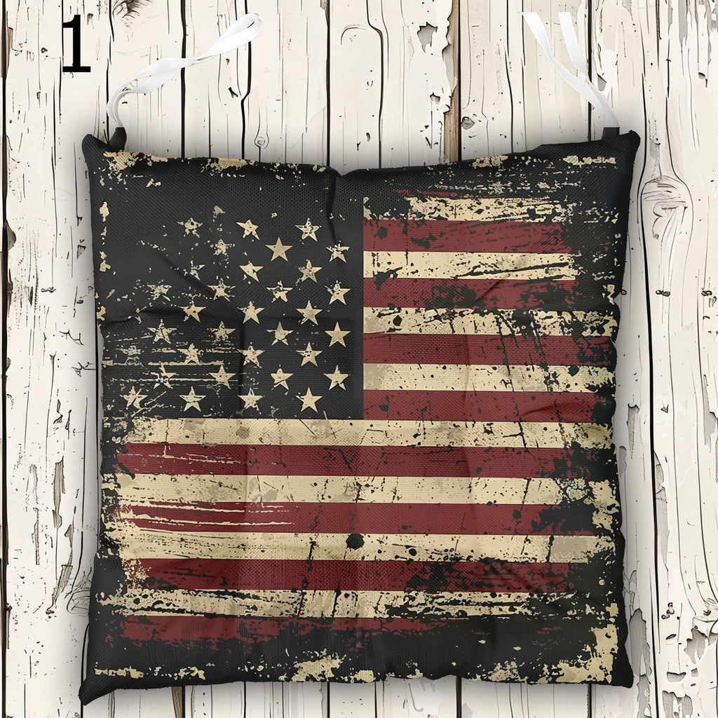 American Flag Chair Cushion With Ties, 4th July Tie-On Chair Pads, 4th July Seat Pads, Independence Day Chair Cushions, USA Flag Chair Pads