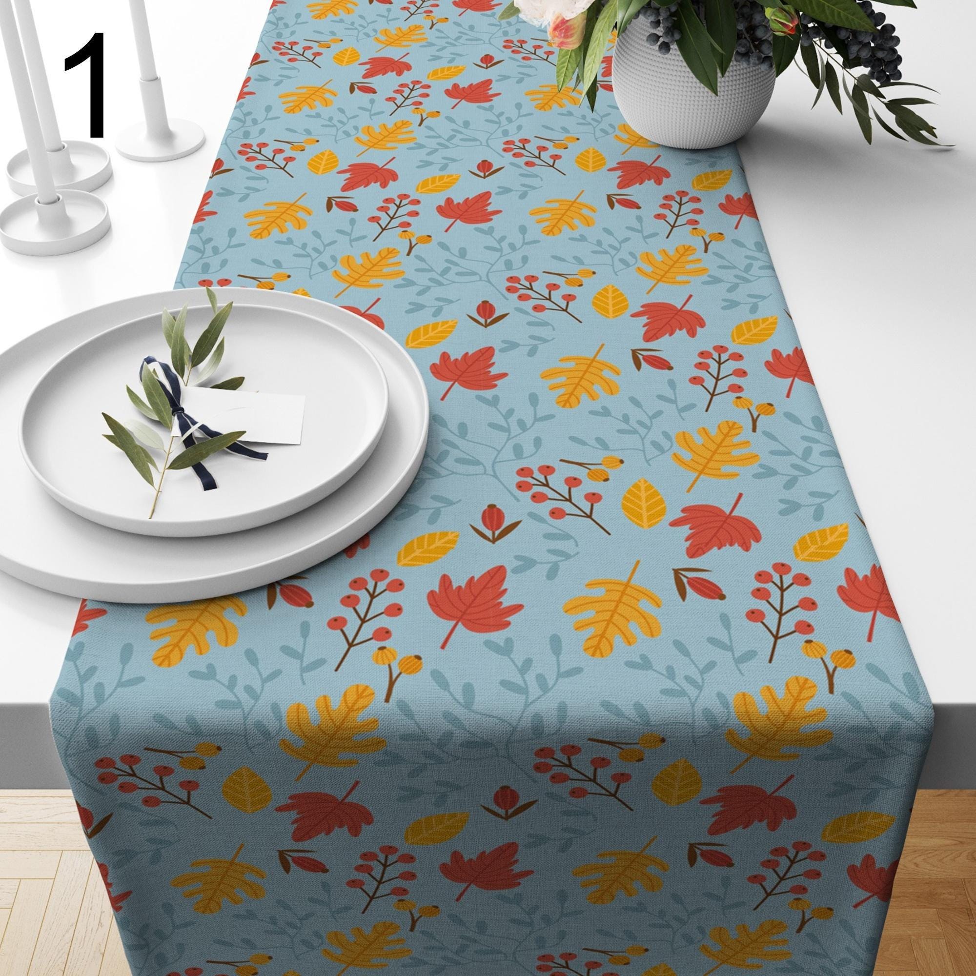 Rustic Fall Table Runner, Autumn Leaves Party Table Decor, Hello Fall Table Runners, Watercolor Autumn Landscape Table Runners