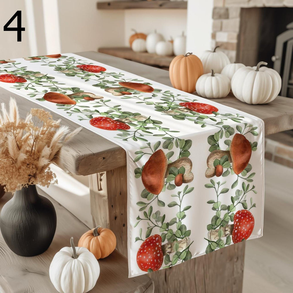 Mushroom Table Runner, Autumn Red Mushroom Table Decor, Mushroom Pattern Runners, Thanksgiving Harvest Runners