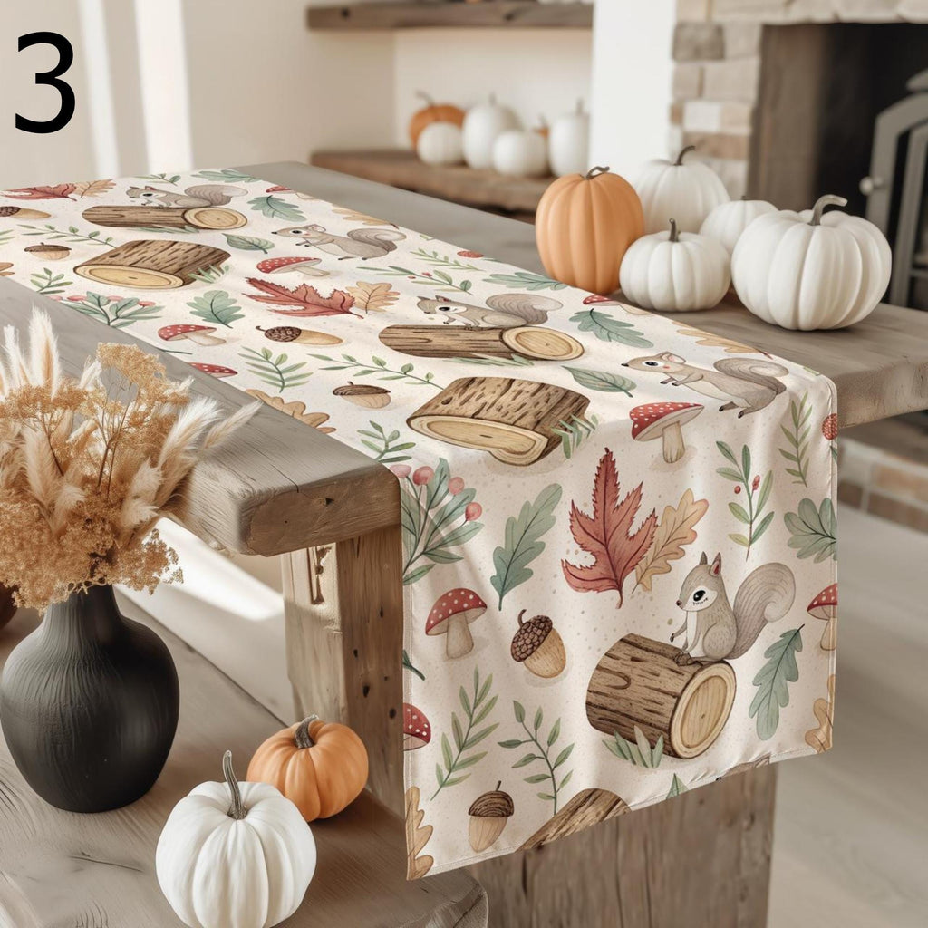 Mushroom Table Runner, Autumn Red Mushroom Table Decor, Mushroom Pattern Runners, Thanksgiving Harvest Runners