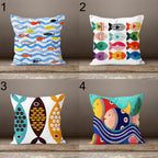 Nautical Pillow Cover, Decorative Fish Pillowcase, Beach Home Decor, Sea Life Cushion Cover, Nautical Summer Pillow Cover