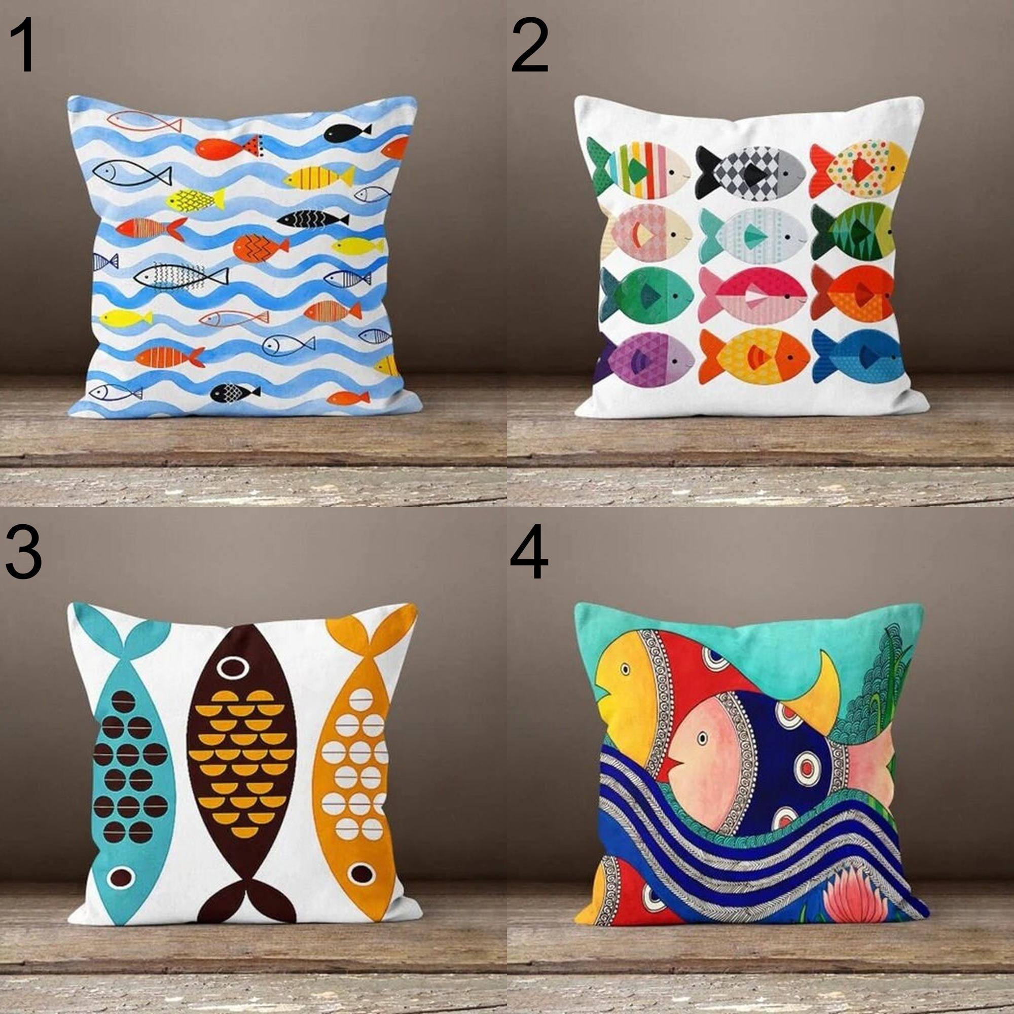 Nautical Pillow Cover, Decorative Fish Pillowcase, Beach Home Decor, Sea Life Cushion Cover, Nautical Summer Pillow Cover