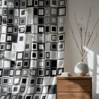 Black and White Geometric Curtain, Modern Square Pattern Window Panel, Minimalist Graphic Drapes, Monochrome Art Curtain, Modern Panels