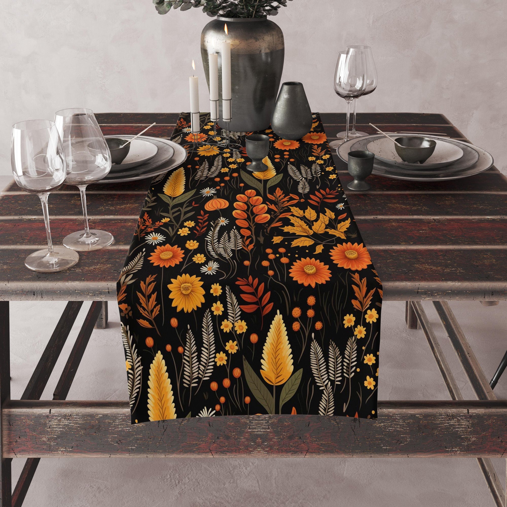 Autumn Table Runners, Fall Flowers and Leaves Table Runner,  Thanksgiving Table Runners, Seasonal Fall Table Runners, Fall Flowers Runner