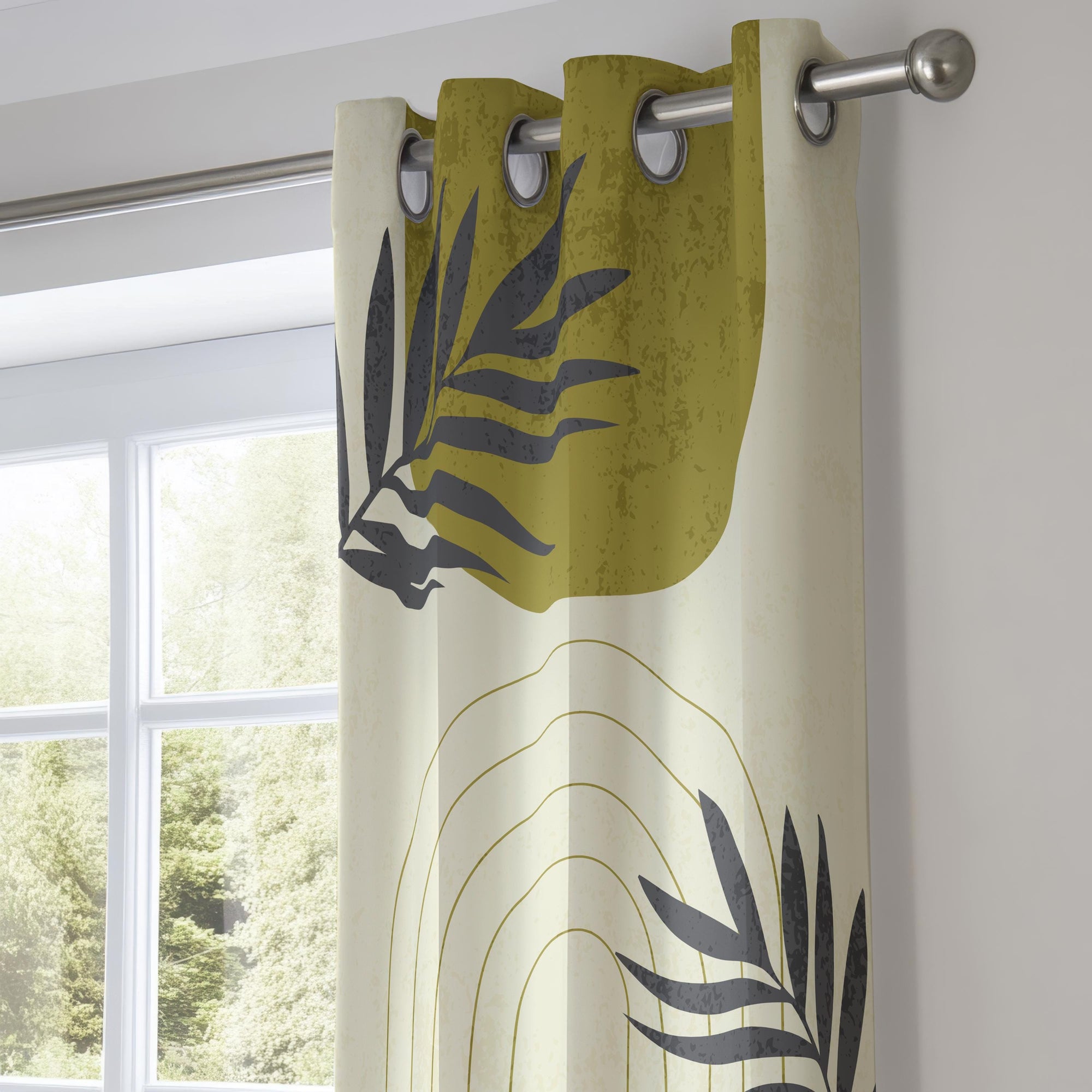 Abstract Leaf Window Curtains, Modern Minimalist Curtains, Modern Astract Blackout Curtain Panel, Natural Minimalist Grommet Drapes