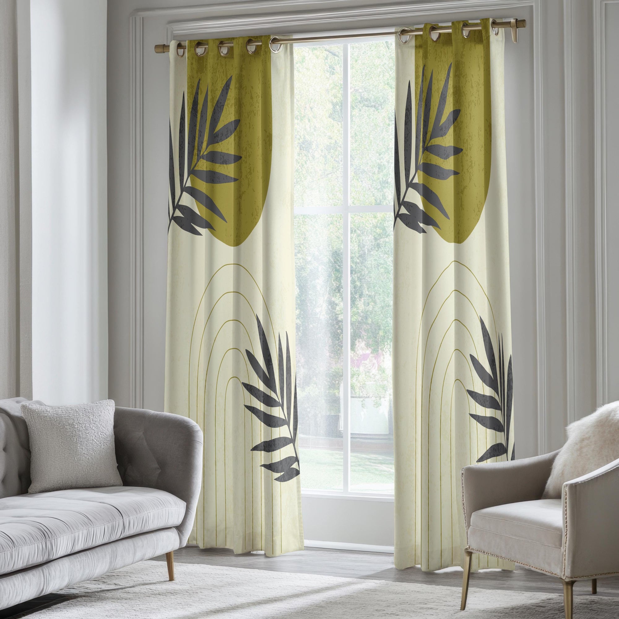 Abstract Leaf Window Curtains, Modern Minimalist Curtains, Modern Astract Blackout Curtain Panel, Natural Minimalist Grommet Drapes