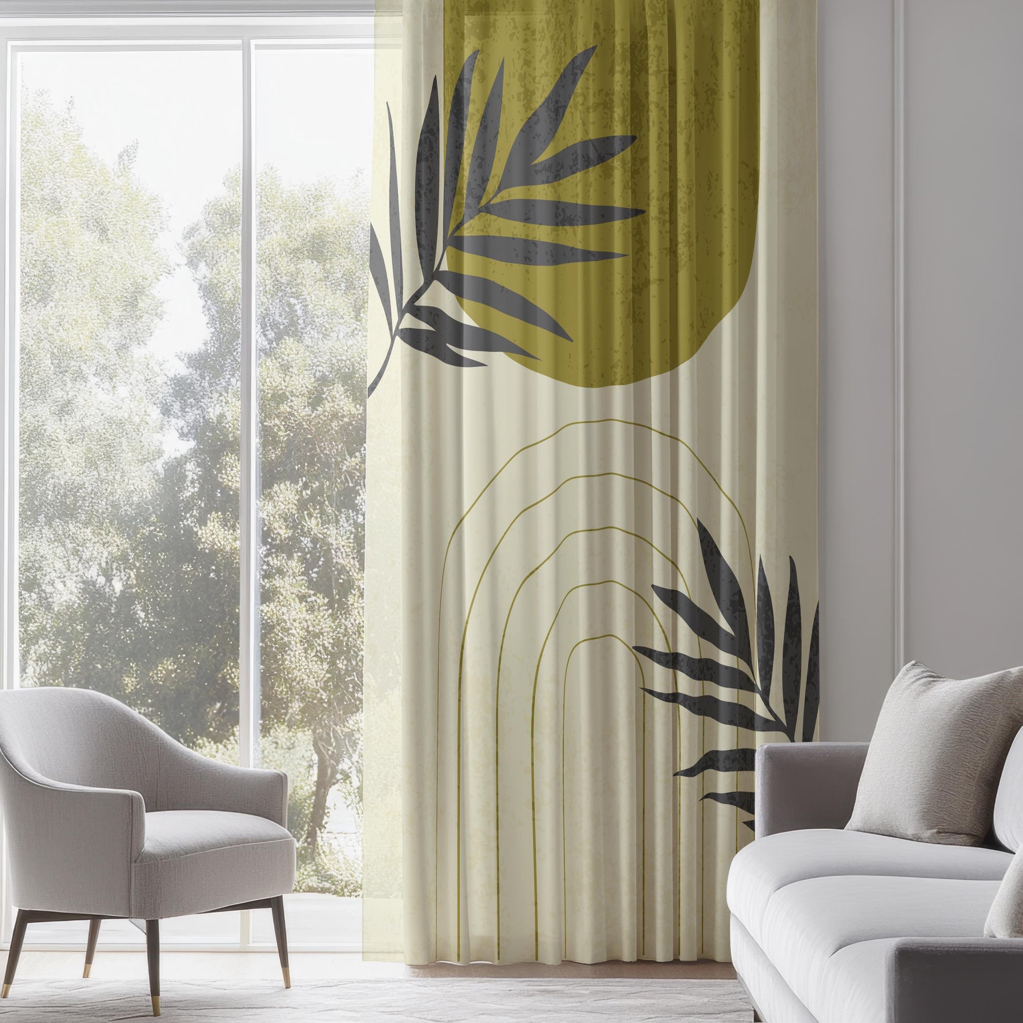 Abstract Leaf Window Curtains, Modern Minimalist Curtains, Modern Astract Blackout Curtain Panel, Natural Minimalist Grommet Drapes