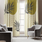 Abstract Leaf Window Curtains, Modern Minimalist Curtains, Modern Astract Blackout Curtain Panel, Natural Minimalist Grommet Drapes